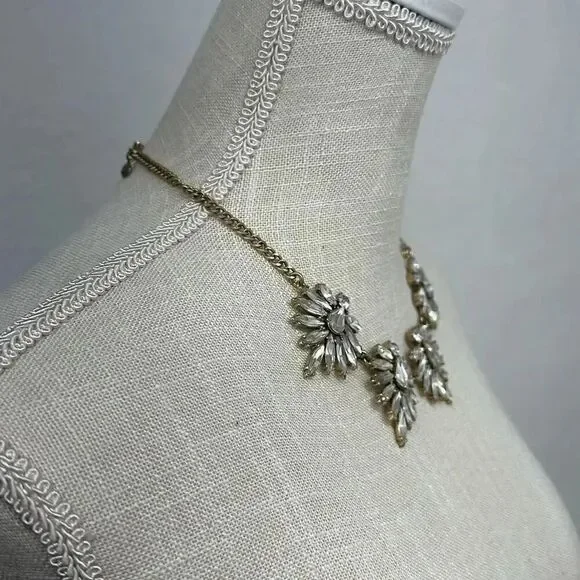 J. Crew Gold Toned Rhinestone Crystal Cluster Statement Necklace - Picture 2 of 8